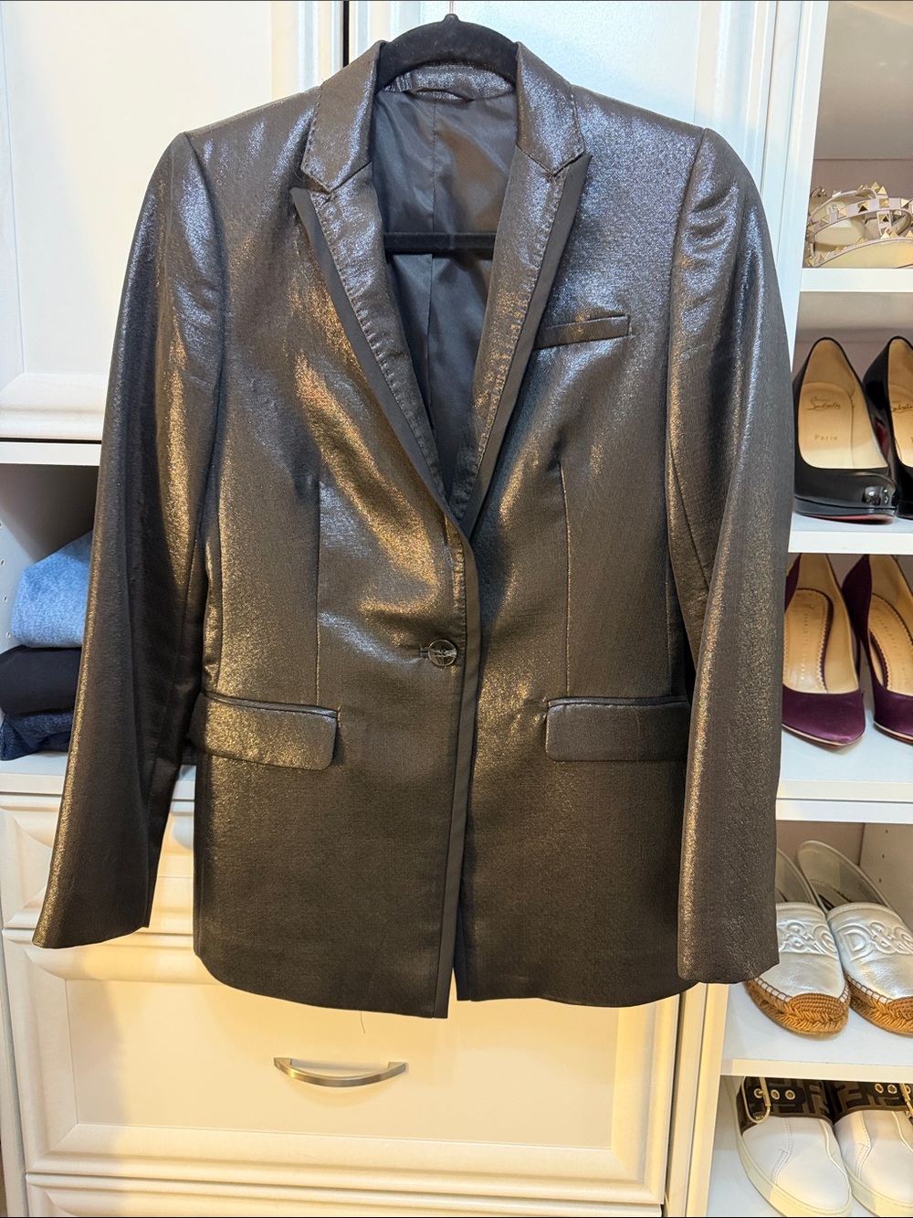Armani Exchange Shimmery Black Single-Button Blazer